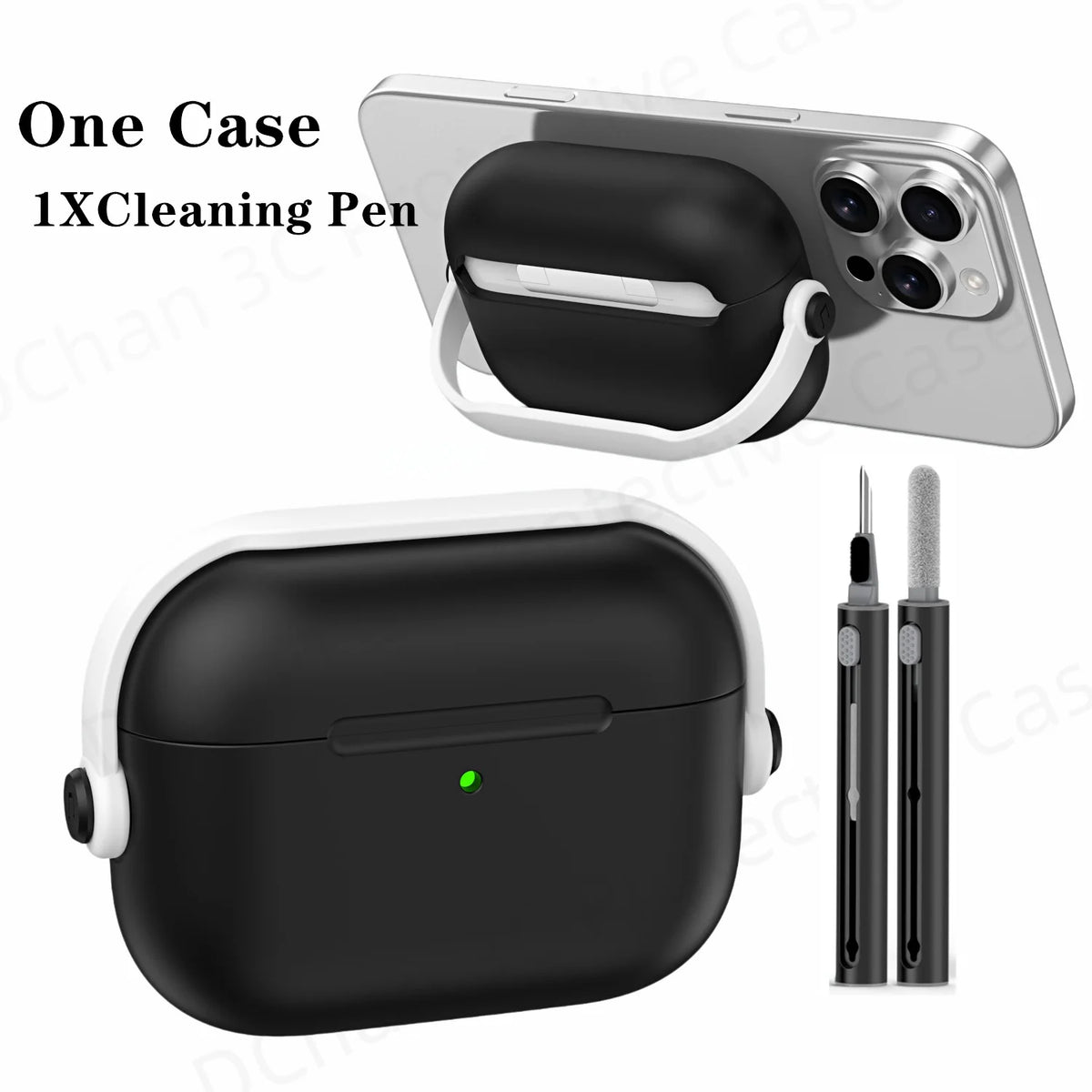 For AirPod Pro3 Case With Lock Shockproof Protective Cover with Cleaner Kit For Airpod 4 Case For AirPods Pro 3 Phone Stand Case
