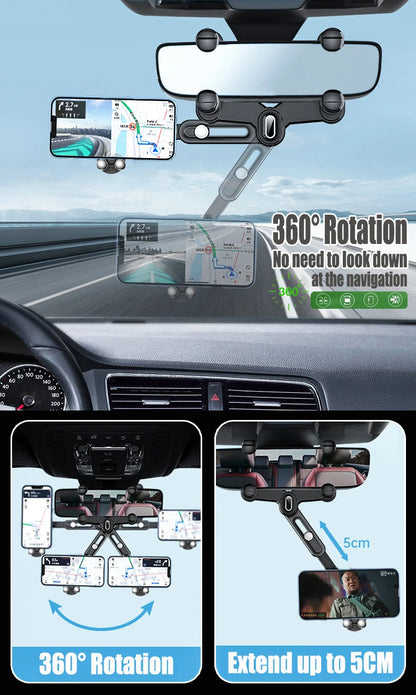 Universal Magnetic Car Mirror Mobile Phone Holder – 360° Rotation, Adjustable – For Car Navigation