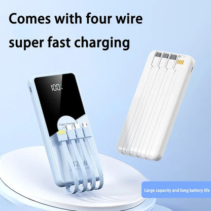 PowerBank 200000mAh Large Capacity with 4 Cables Fast Charging Portable Battery Charger for IPhone16 15 14 Samsung Xiaomi