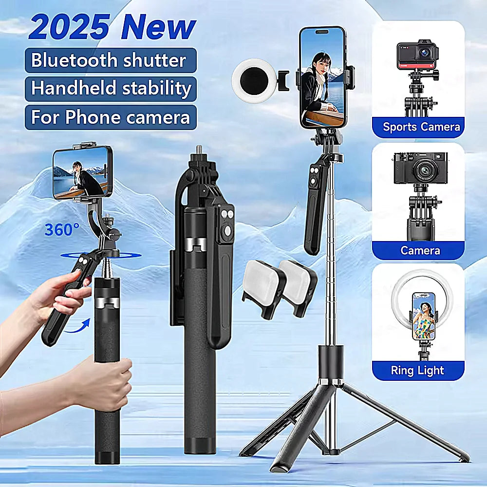 Roreta New 1.7M 360° Rotation Tripod for Smartphone Camera, Phone Holder with Bluetooth Shutter, Wireless Selfie Stick Brackets