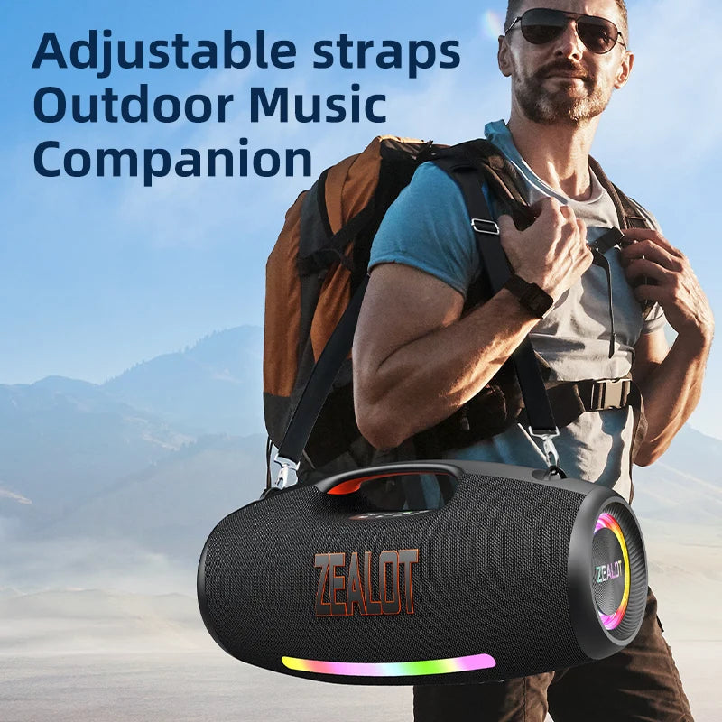 ZEALOT-S89 Portable Bluetooth Speaker, 250W StormBox Power With Subwoofer Outdoor IP67 Party Speaker, 20H Playtime, LED