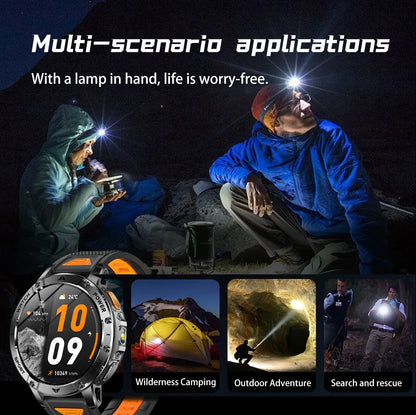 Ultra Large 1400mAh Battery Sport Smartwatch 1.7” Heart Rate Tactical Strong Flashlight 5ATM Waterproof Call Smart Watch For Men
