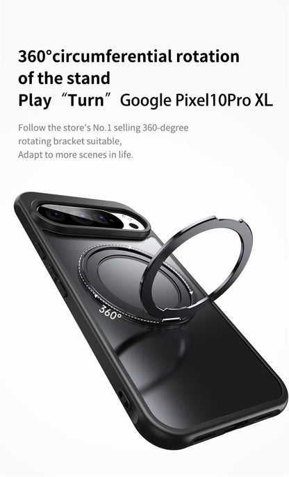 Transparent Phone Case for Google Pixel 10 Pro XL 9A 8A Protective Case Magnetic Rotate Bracket MagSafe Shock Proof Cover