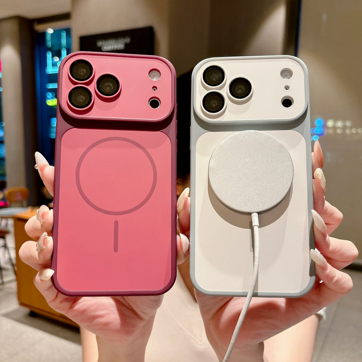 Shockproof Frosted Contrast Color Magnetic Case For iPhone 17 16 15 14 13 12 11 Pro Max Magnetic Capa Lens Protection Cover
