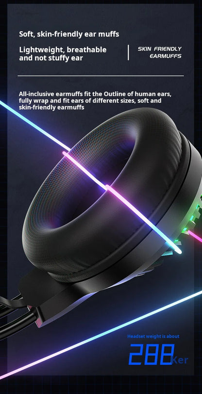 AULA S605 Wired Gaming Headset 50mm Driver Dual 3.5mm+USB RGB Bass for PC/Laptop/PS4/Over-Ear Headphones