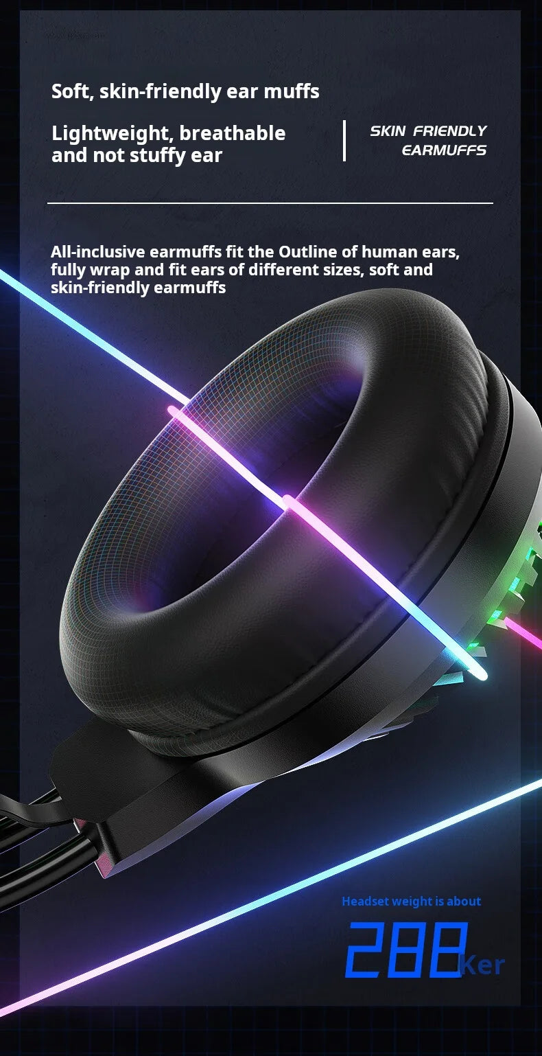 AULA S605 Wired Gaming Headset 50mm Driver Dual 3.5mm+USB RGB Bass for PC/Laptop/PS4/Over-Ear Headphones