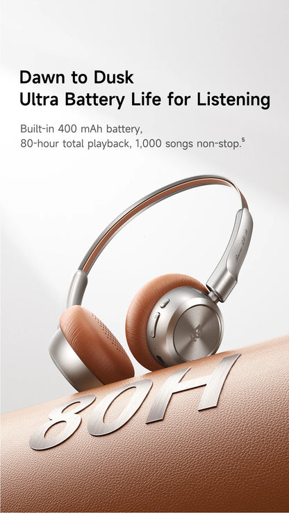 Baseus BH1 Air Wireless Headphones Bluetooth 6.0 ENC Noise Cancellation Lightweight 90g Over Ear Headset 80H Earphone