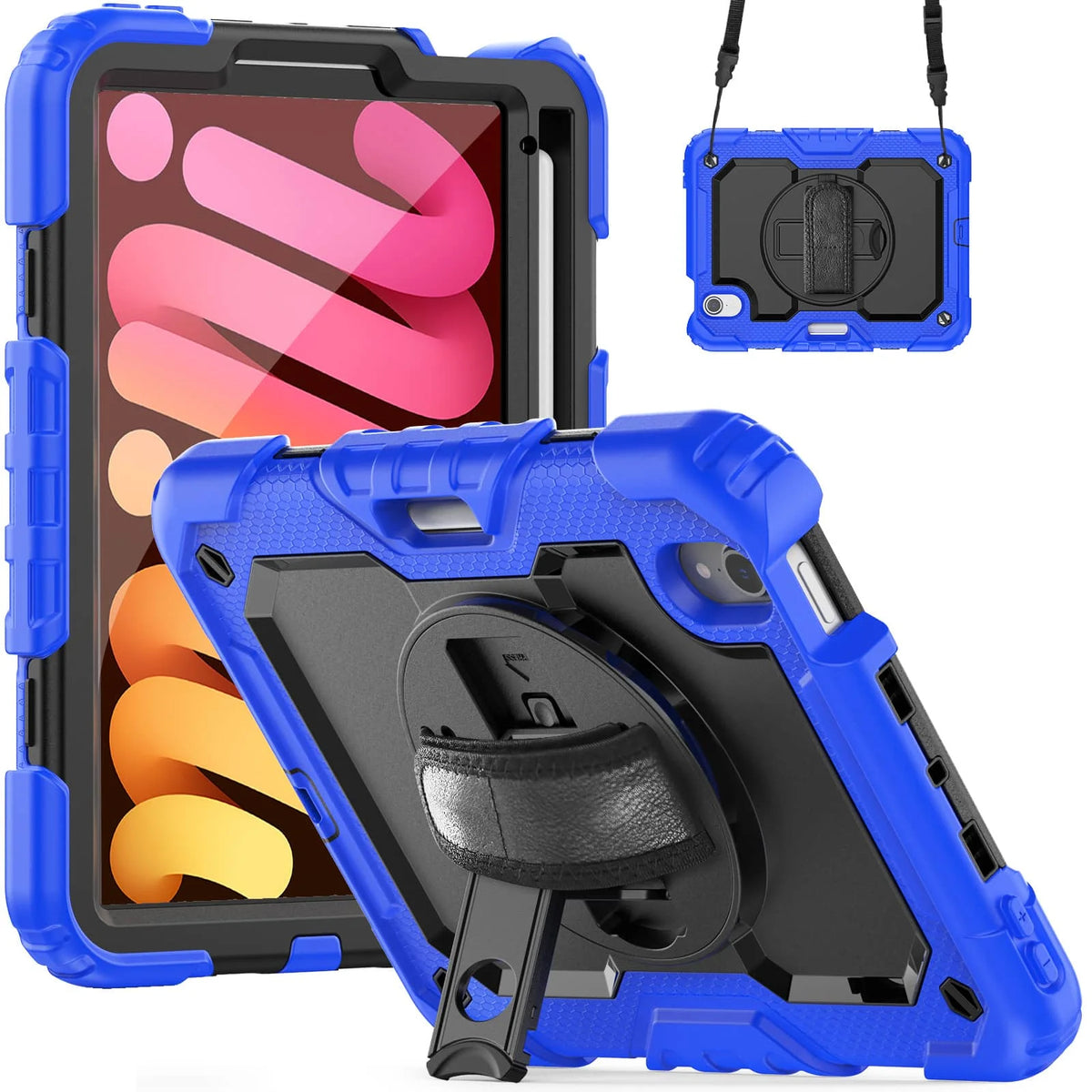 Case for iPad Mini 7 (A17 Pro)2024/ Mini 6 8.3'' with Screen Protector Pencil Holder [360 Rotating Hand Strap] &Stand Shockproof