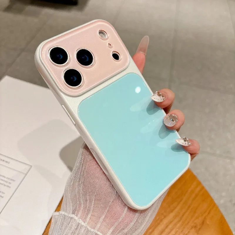 Fashion Dopamine Color-Block Phone Case for IPhone 18 Pro Max 17 16 15 14 Pro Max Candy-Color Glass Back Shockproof Phone Case
