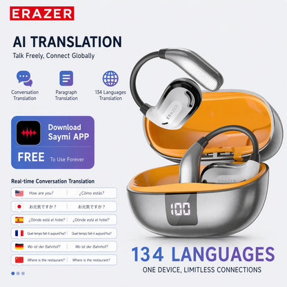 Erazer XT66 Intelligent Translator Earphone Wireless Headphones Bluetooth Earbuds Real-time Translate Equalizer APP Built-in Mic