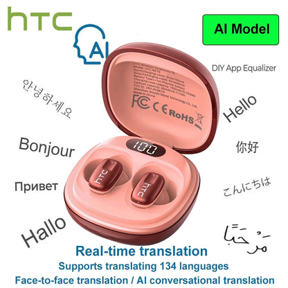 AI Translate Earbuds HTC NE75 Noise Reduction In Ear Wireless Earphone Bluetooth Compatible With Phone Laptop Computer Headphone