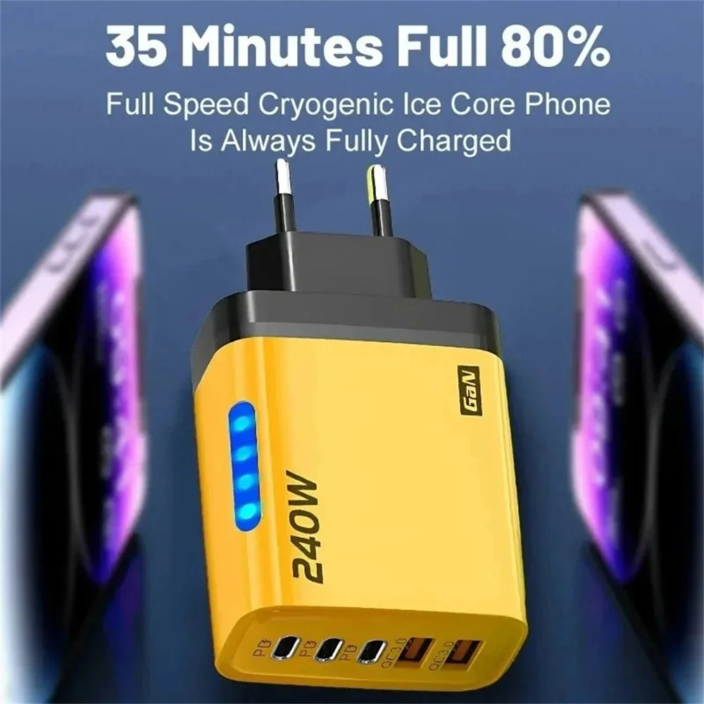 240W USB C Phone Charger Fast Charging Wall Adapters 100W 6A 3 In 1 USB-A to 3 ×Type-C Data Cables For iPhone 15 Samsung Xiaomi