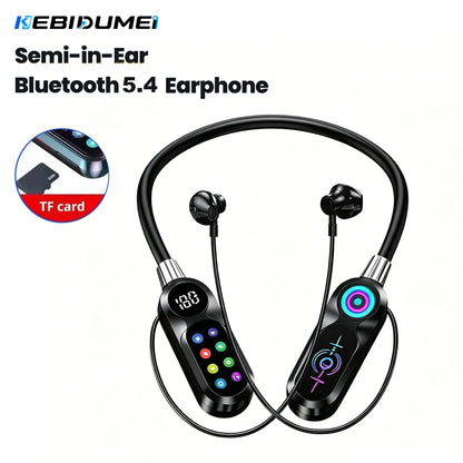 KEBIDUMEI Neckband Headsets with HD Screen Bluetooth 5.4 Earphones Wireless In Ear Earbuds HiFi Stereo Voice Assistant TF Play
