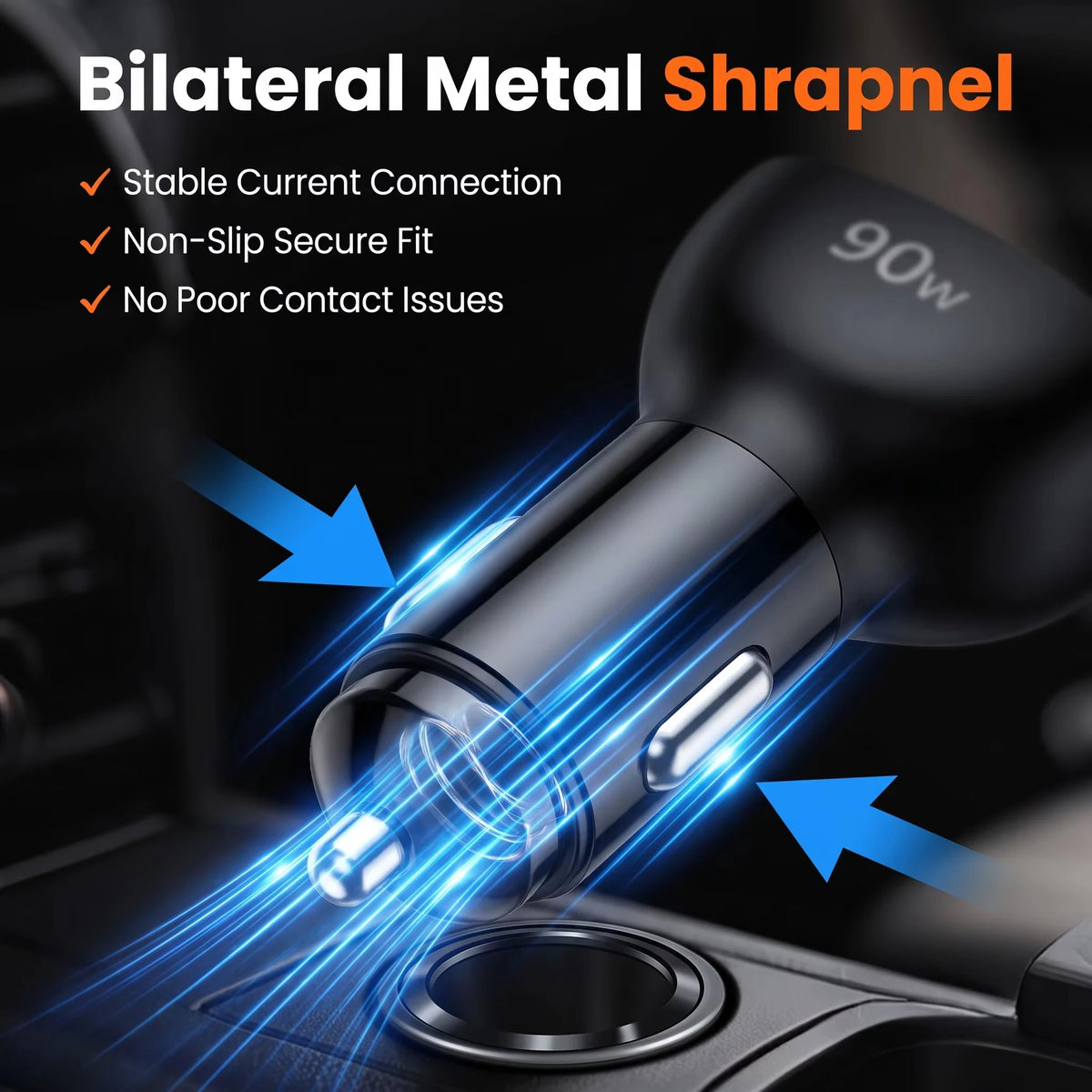 90W USB C Car Charger Fast Charging Multi Port Dual PD 30W Type C USB A 30W Adapter for Laptop Phone MacBook PPS QC3.0 RGB LED