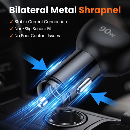 90W USB C Car Charger Fast Charging Multi Port Dual PD 30W Type C USB A 30W Adapter for Laptop Phone MacBook PPS QC3.0 RGB LED
