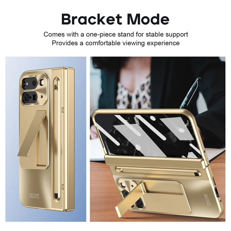 For Google Pixel 9 10 11 Pro Fold 2 Phone Case With Hinge Touch Pen Tempered Glass Film Stand Shockproof 360° Full Protect Cover