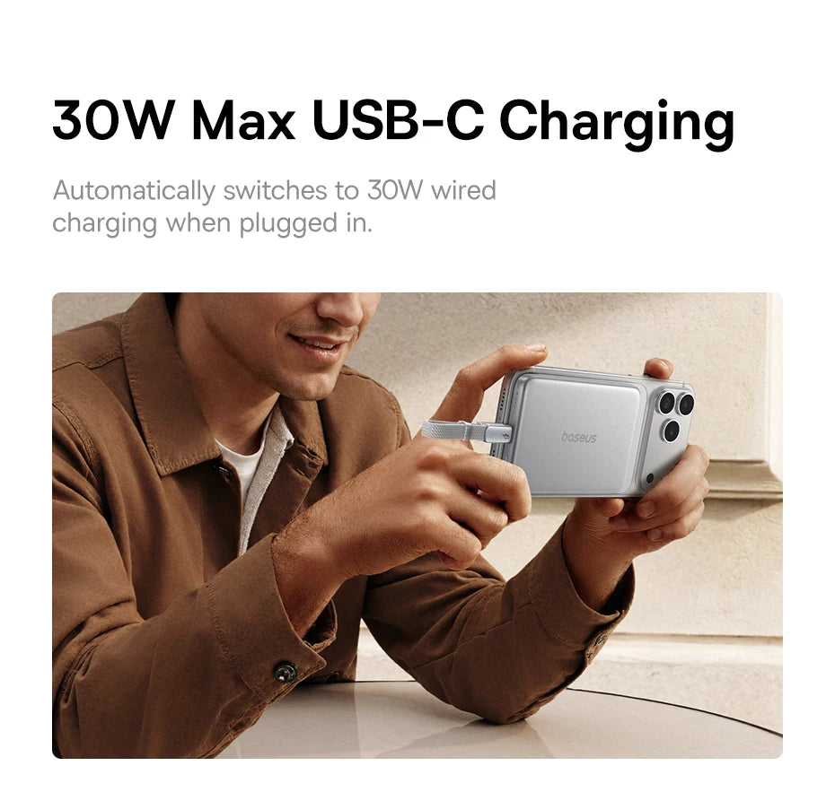 Baseus Qi2.2 Magnetic Power Bank 30W USB-C & 25W Wireless Charging 10000mAh Card-Slim NFC Battery Monitoring for iPhone Samsung