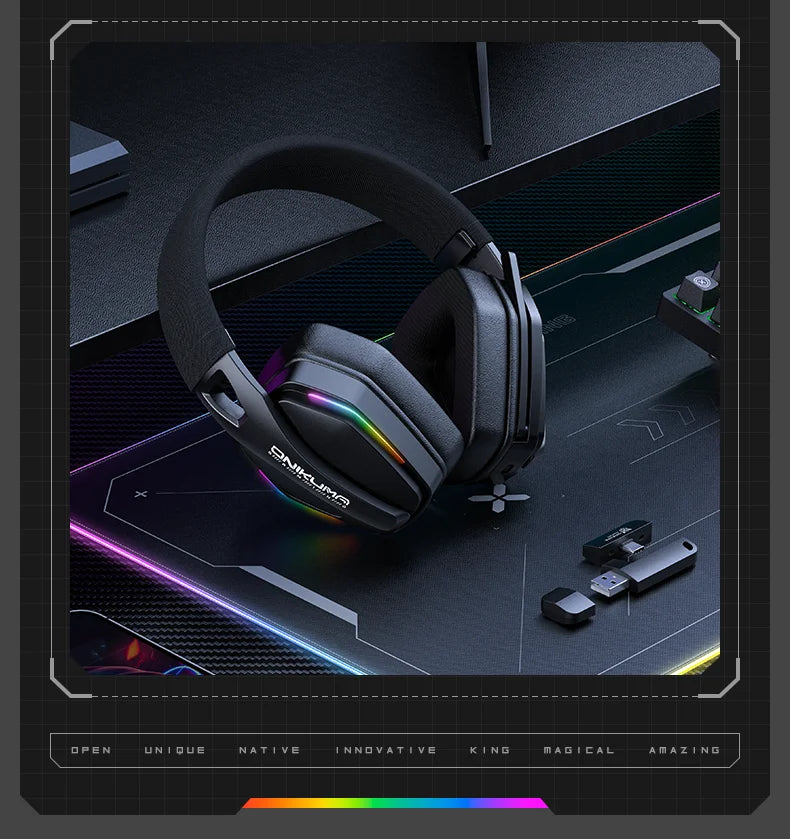 ONIKUMA GT826 Wireless Headset Gaming Headphone Tri Mode Connection Bluetooth USB C 2.4G Low Latency RGB Stereo Sound For PS5 PC