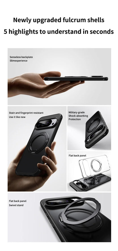Transparent Phone Case for Google Pixel 10 Pro XL 9A 8A Protective Case Magnetic Rotate Bracket MagSafe Shock Proof Cover