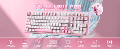 YUNZII B98 PRO QMK/VIA Wireless Mechanical Keyboard, 96% Layout Custom Gaming Keyboard, Hot-Swap Gasket RGB Keyboard for Win/Mac