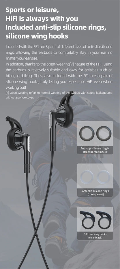FiiO FF1 3.5mm HIFI Music Wired Bass Earbud 14.2mm Dynamic HD Microphone Earphone for Gaming Meeting Video