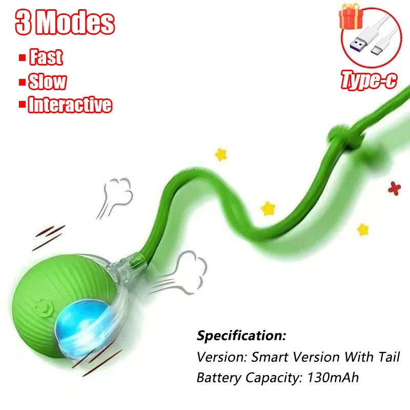 New Cat Interactive Ball Toy Automatic Rolling Ball Faux Tail Rechargeable Smart Pet Electric Toy Dog Cat Training Imitate Mouse