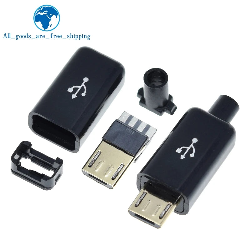 10/30pcs Micro USB 5PIN Welding Type Male Plug Connectors Charger 5P USB Tail Charging Socket 4 in 1 White Black