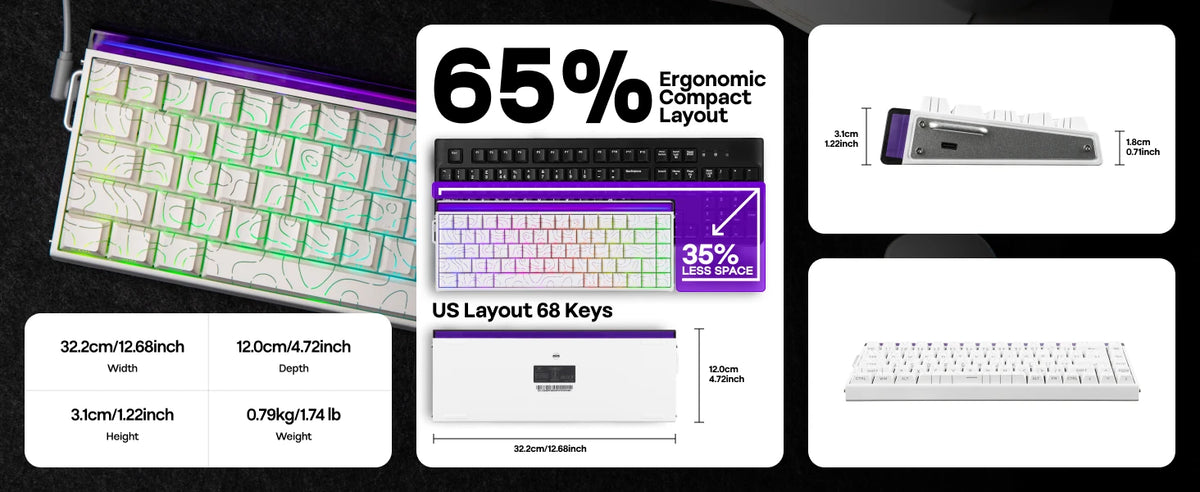 AULA Hero68 HE 65% ANSI US Layout Hot-Swap Wired Magnetic Gaming Keyboard 8kHZ Rapid Hall Effect Switch RGB Backlight Light Box