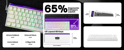 AULA Hero68 HE 65% ANSI US Layout Hot-Swap Wired Magnetic Gaming Keyboard 8kHZ Rapid Hall Effect Switch RGB Backlight Light Box