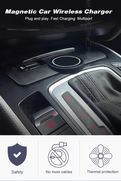 For Audi A4 B8/A5/RS4/RS5 2008-2015 Magnetic Car Wireless Charger with Expansion Cable Fast Cellphone Charging Adapter Parts