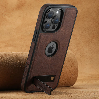 For Magsafe Invisible Bracket Cover For iPhone 12 13 14 15 16 17 18 Pro Max Magnetic Leather Phone Case For IPhone 17 18 Pro Max