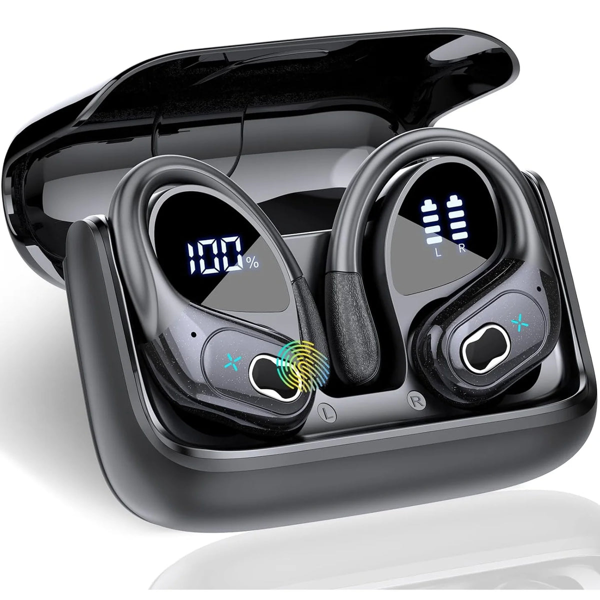 Sports Bluetooth Earphones Waterproof Wireless Headphones 75hrs Music with ENC Noise Cancellation Mic Soft Earhook TWS Earbuds