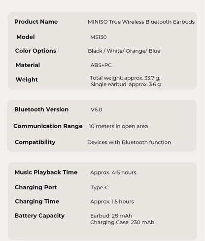 MINISO MS130 Wireless Bluetooth Earphones ENC Soft Wireless Headphones Sport Low Latency Comfort In-Ear Earbuds Macaron Travel