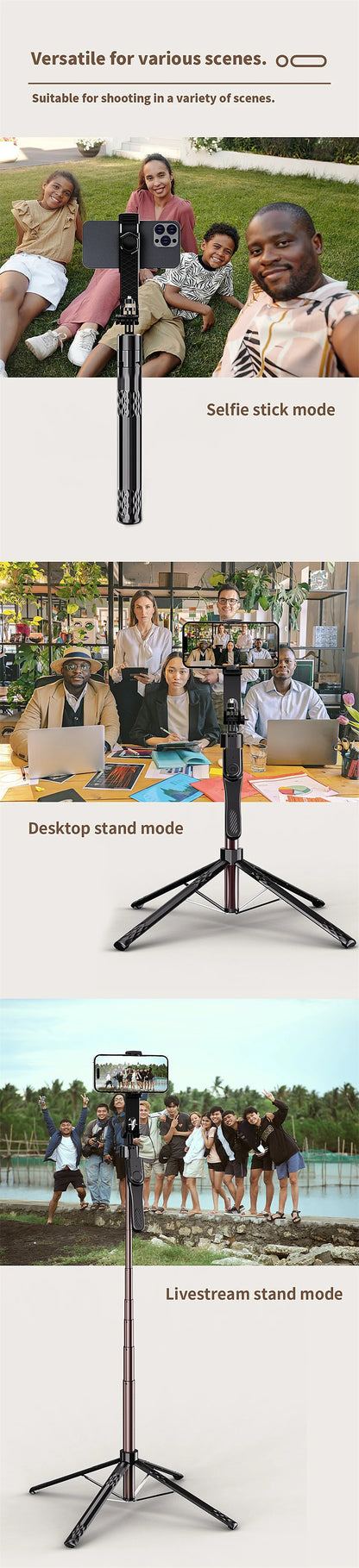 FANGTUOSI Long 185cm 360 Rotation Stabilizer, Selfie Stick Tripod for Smartphone Camera With Bluetooth Shutter for Live Video