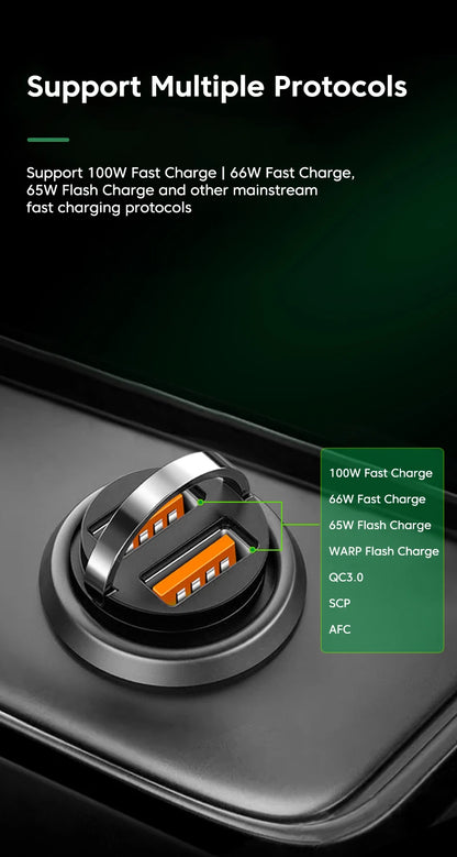 200W Dual USB Car Charger Pull Ring Fast Charging Car Phone Charger Adapter For Xiaomi Samsung Mini Car Charger