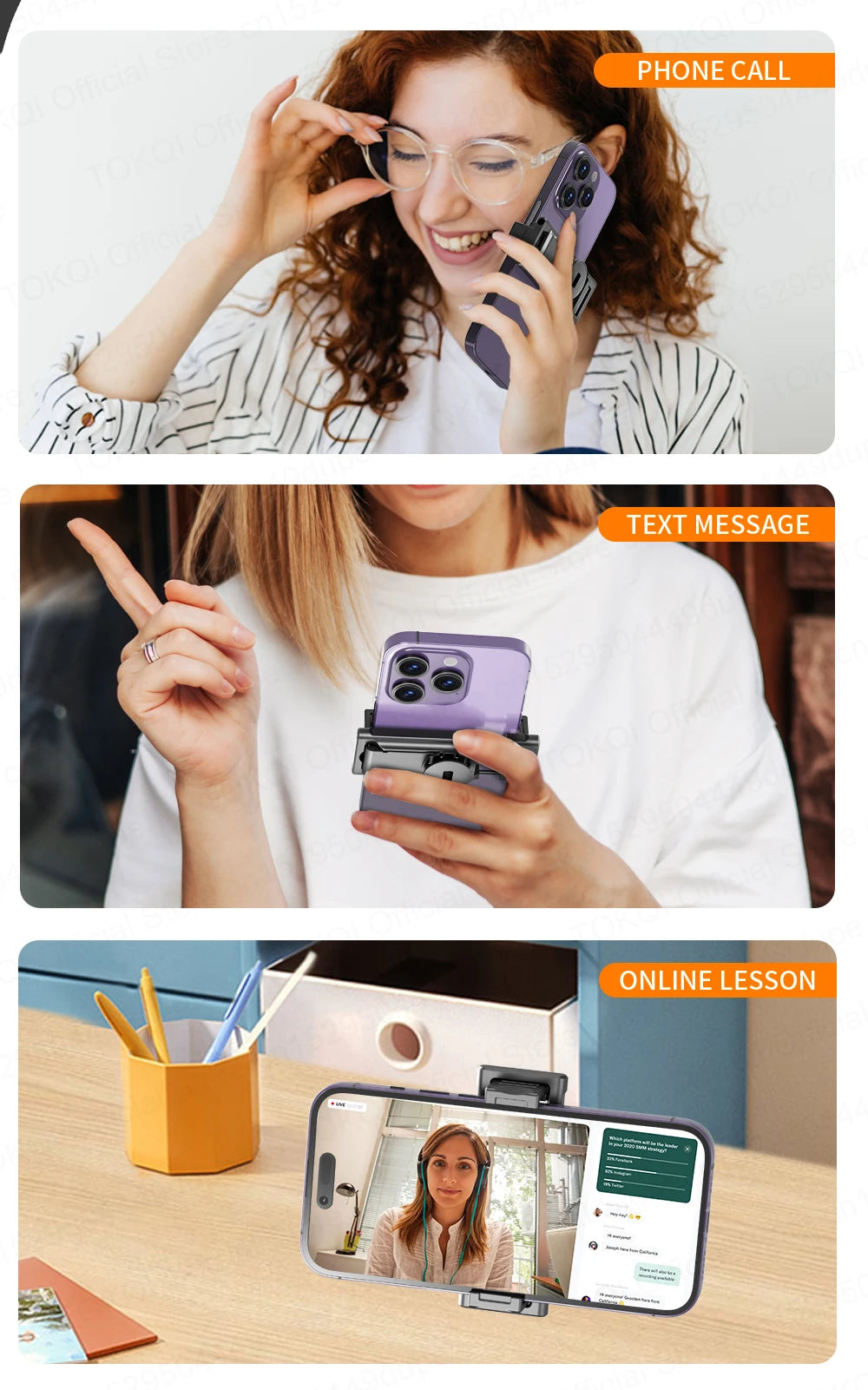 TOKQI Mini Selfie Stick Tripod with 3 Color Fill Light Detachable Holder 360 Rotation Bluetooth Remote for Vlog Live Streaming