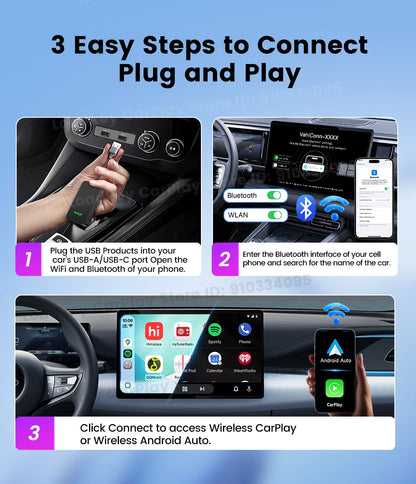 Carlinkit 5.0 2air Wireless CarPlay Android Auto Wireless Adapter 2in1 Plug and Play Auto Connection 5.8Ghz WiFi Bluetooth GPS