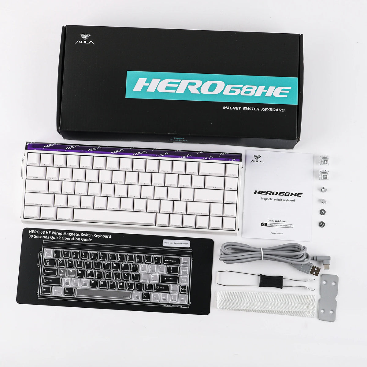 AULA Hero68 HE 65% ANSI US Layout Hot-Swap Wired Magnetic Gaming Keyboard 8kHZ Rapid Hall Effect Switch RGB Backlight Light Box