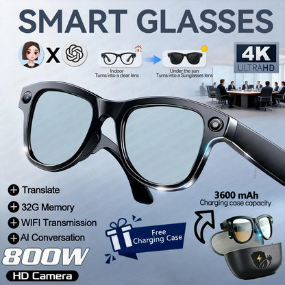 New 2026 Smart Camera Glasses, 1200P Recording, 8MP Photo, 32GB Storage, WiFi App Transfer, Bluetooth Music Call Eyewear Outdoor