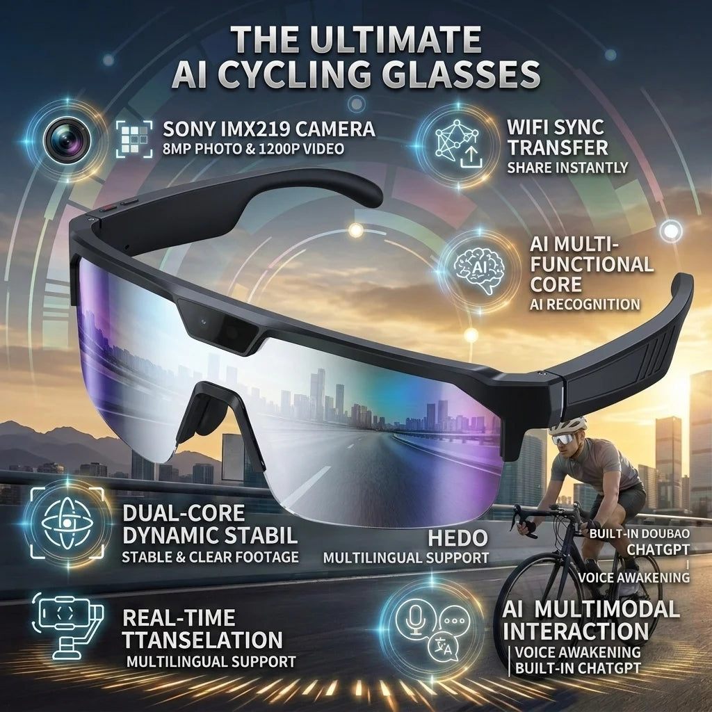 2026 New Smart Glasses Translation Travel Cycling Sports Goggles Anti Blue Light Click Take Photos Videos Smartglasses Outdoor