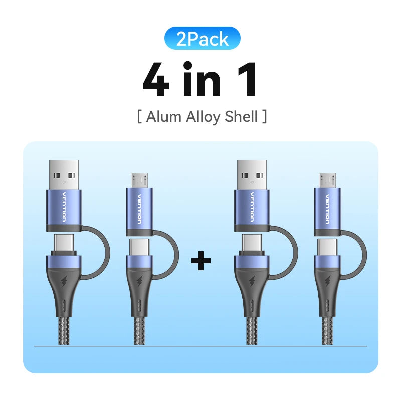 Vention 4 In 1 USB C 100W PD Type C To USB C Fast Charging Cable Usb A to Micro USB For POCO Xiaomi Samsung Mobile Phone Cable