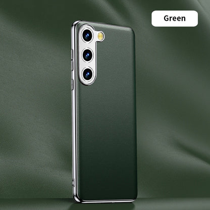 Genuine Cowhide Leather Phone Case for Samsung Galaxy S25 S24 S23 Ultra S22 Plus S21 Note 20 Plating Shockproof Protector Cover
