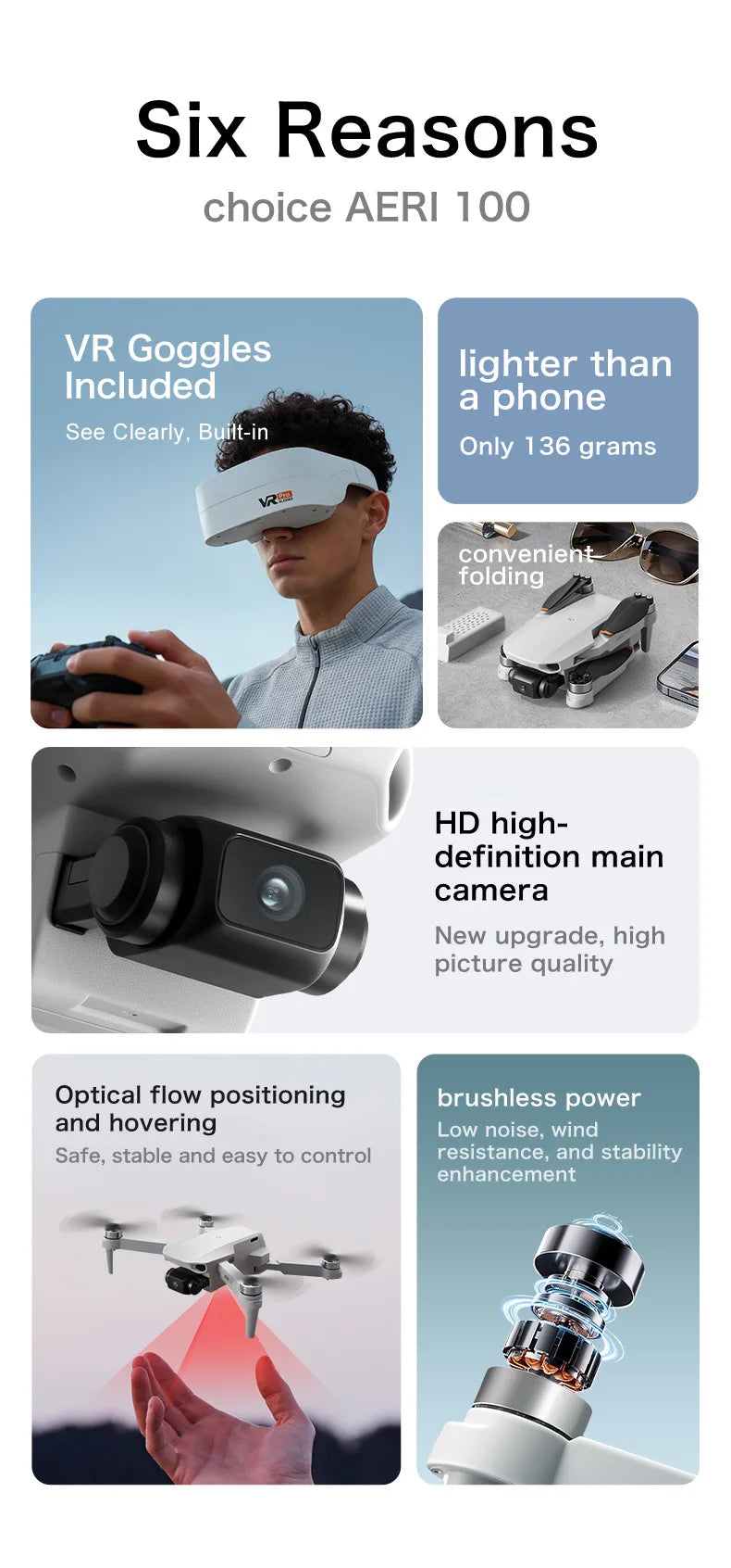 Aeri100 Drone with VR Optical Flow Positioning Brushless Motor HD Aerial Photography Dual Camera Remote Control Aircraft