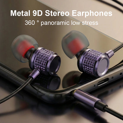 USB Type C Earphones HiFi Heavy Bass Earbuds Metal In Ear Noise Reduction 3.5MM Wired Headphones For Samsung S25 24 Z Fold7 Flip