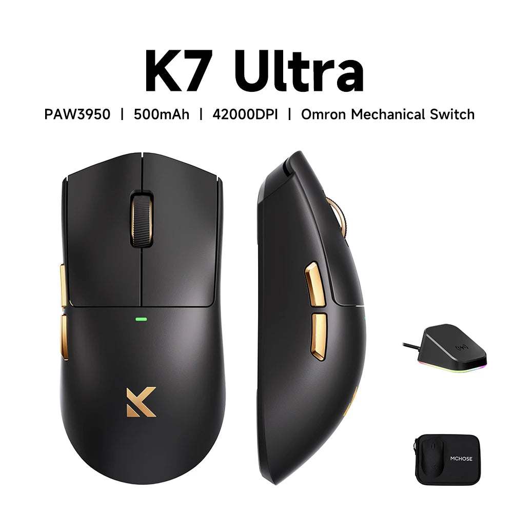 MCHOSE K7 V2 Wireless Gaming Mouse PAW3955 TI Dual 8K Polling Rate 50000DPI Lightweight Magnetic Wireless Charging Dock Esports