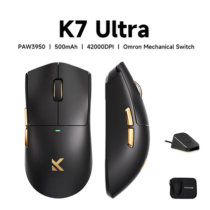 MCHOSE K7 V2 Wireless Gaming Mouse PAW3955 TI Dual 8K Polling Rate 50000DPI Lightweight Magnetic Wireless Charging Dock Esports