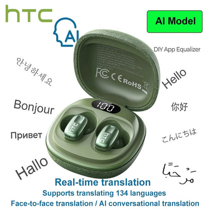 AI Translate Earbuds HTC NE75 Noise Reduction In Ear Wireless Earphone Bluetooth Compatible With Phone Laptop Computer Headphone