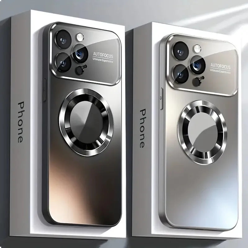 Luxury Glass Camera Lens For Magsafe Magnetic Wireless Charge Case For iPhone 18 16 17 11 12 13 14 15 Pro Max Shockproof Cover