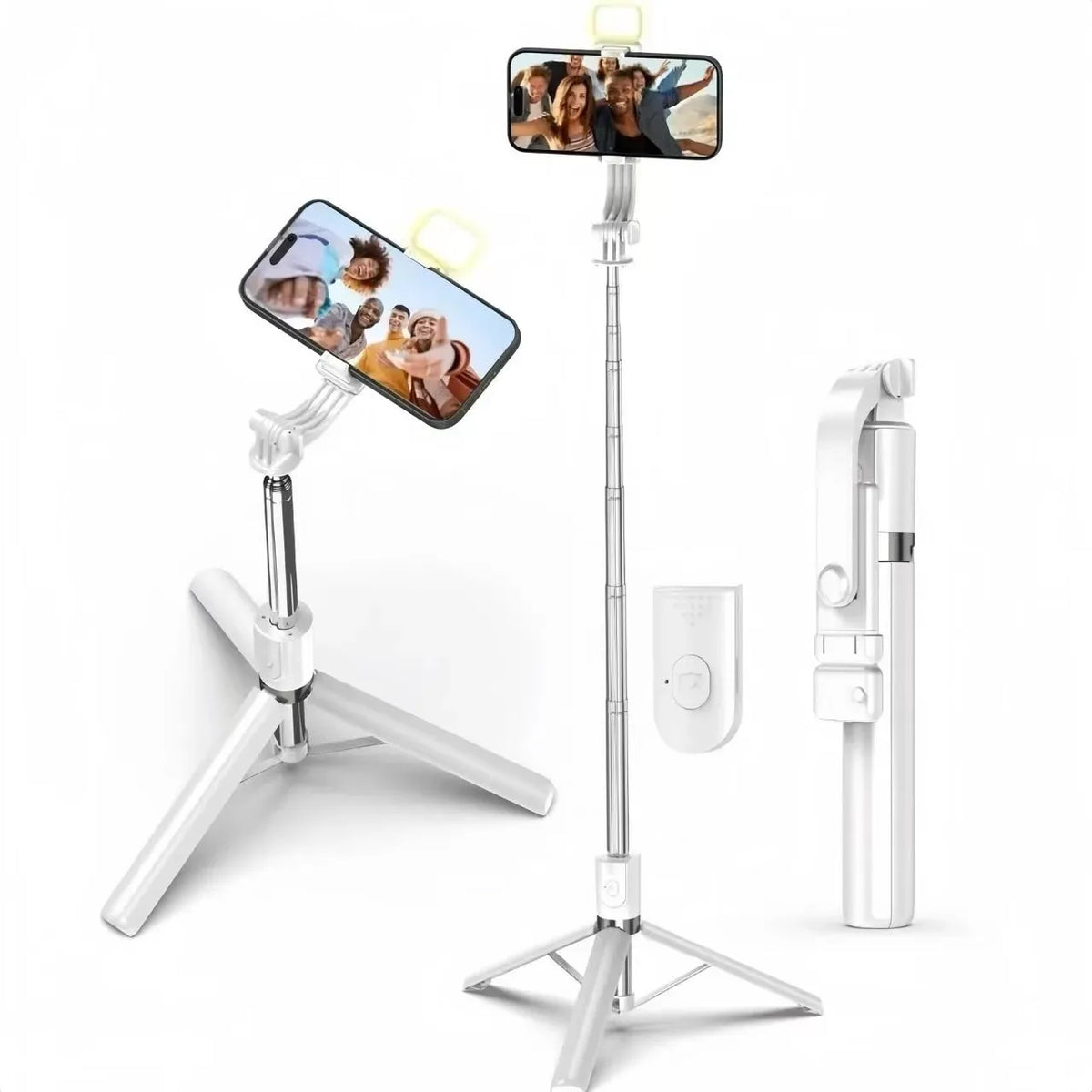Portable Selfie Stick Tripod With Adjustable Fill Light Bluetooth Remote For iPhone