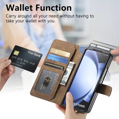 2 in 1 Detachable Cards Solt Wallet Flip Book Case For Samsung Galaxy Z Fold 6 5 5G Fold6 Fold5 Removable Bag Magnetic Cover